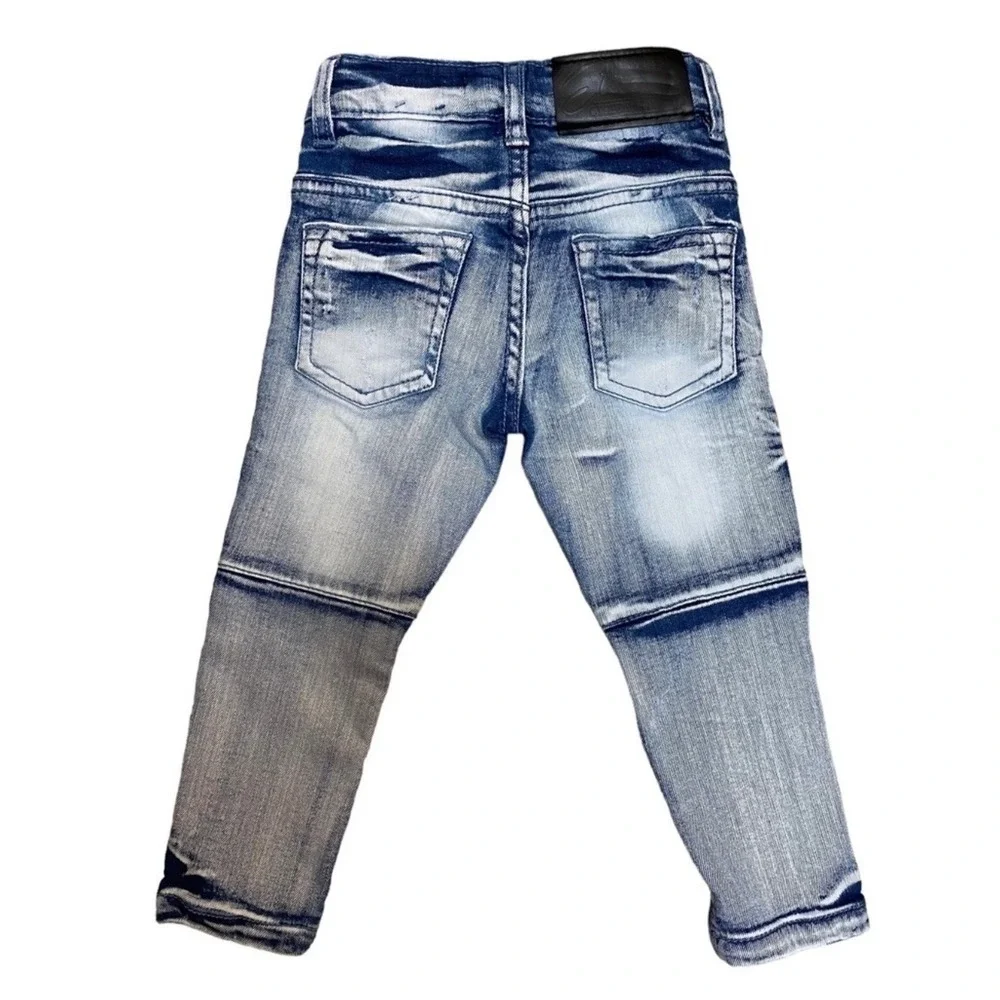 Elite Premium Denim Kids Moto Jeans 2T 3T Paint Splatter Distressed Stretch